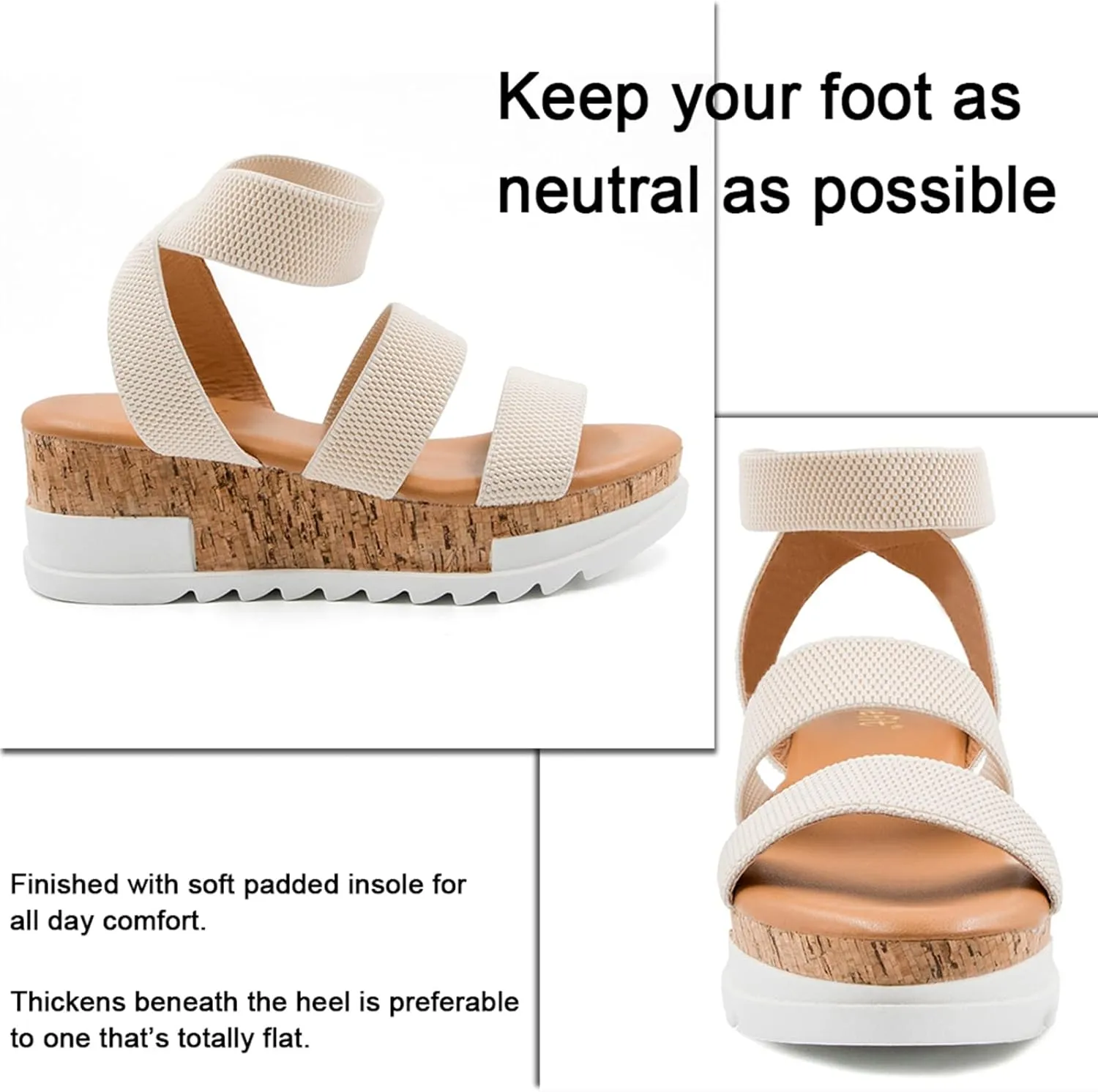 Athlefit Women's Wedge Sandals Platform Sandals Cork Elastic Strap Platform Sandals
