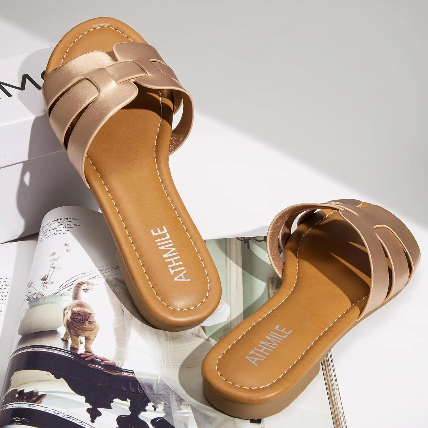 ATHMILE Sandals for Women 2025 Vacation Womens Sandals Dressy Summer Flats Sandals Women Slides for Party Wedding Beach