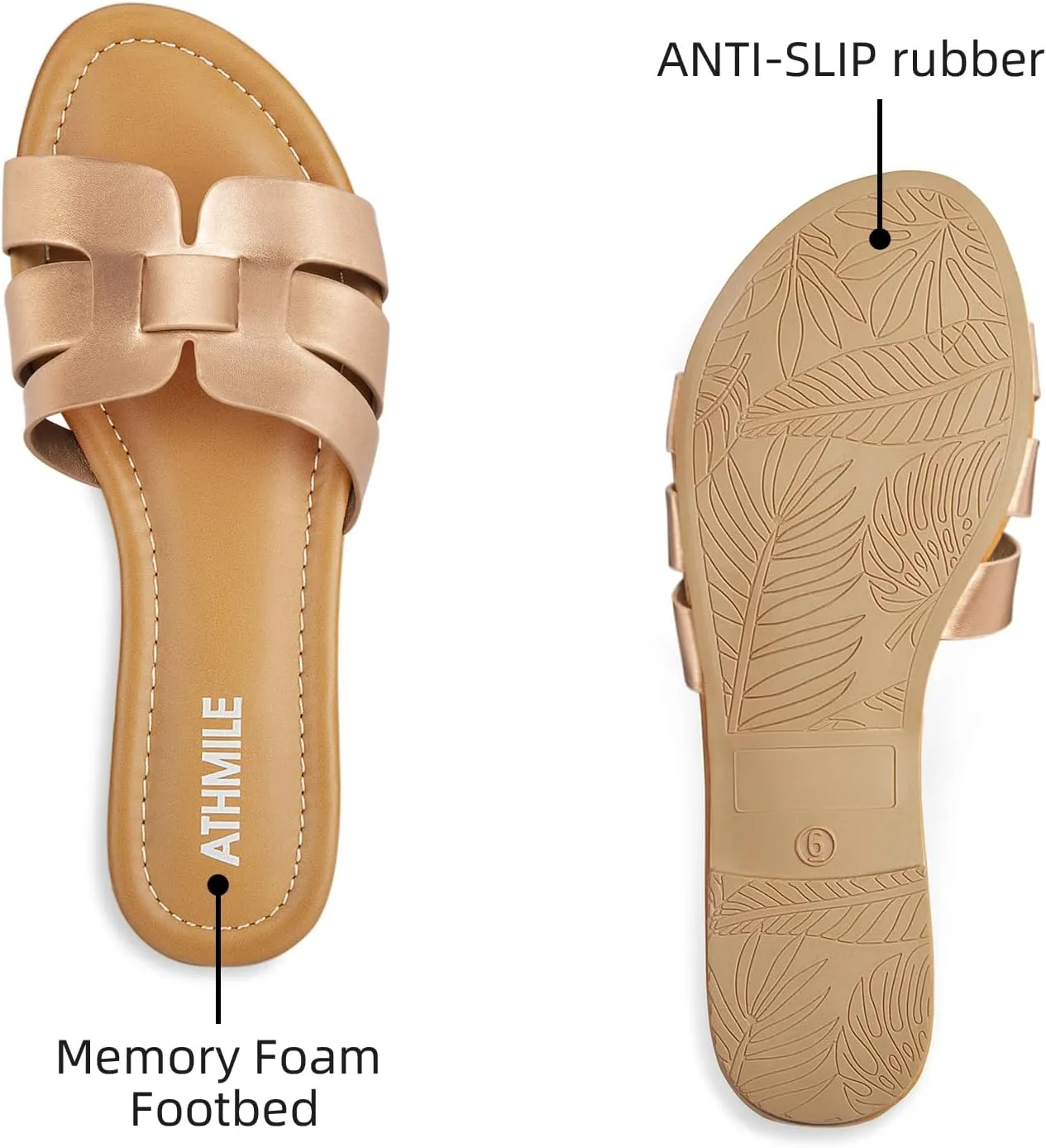 ATHMILE Sandals for Women 2025 Vacation Womens Sandals Dressy Summer Flats Sandals Women Slides for Party Wedding Beach