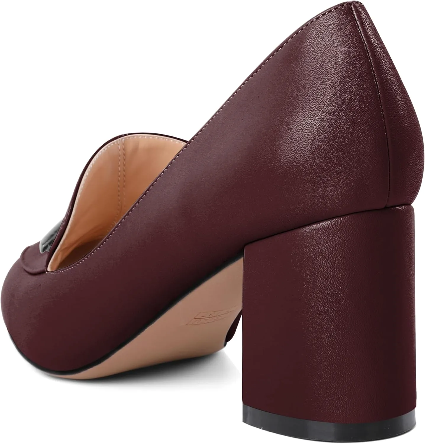 AUMOTED Heeled Loafers for Women Block Heel Loafers Comfortable Round Toe Chunky Pumps Women Work Low Heels Office Shoes 2.5 Inch