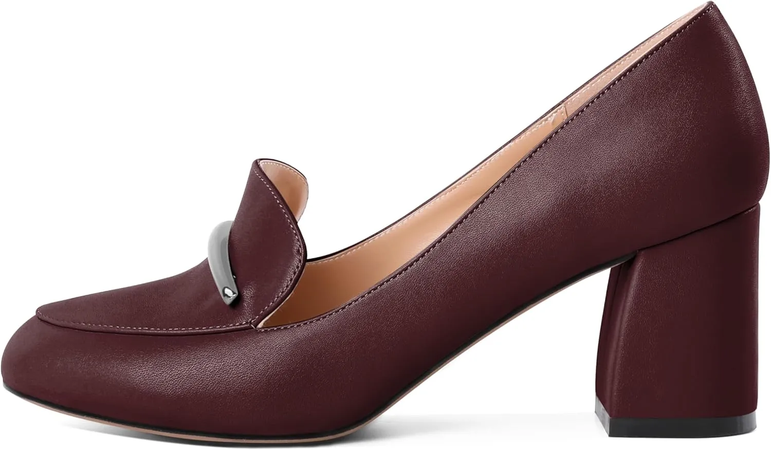 AUMOTED Heeled Loafers for Women Block Heel Loafers Comfortable Round Toe Chunky Pumps Women Work Low Heels Office Shoes 2.5 Inch