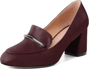 AUMOTED Heeled Loafers for Women Block Heel Loafers Comfortable Round Toe Chunky Pumps Women Work Low Heels Office Shoes 2.5 Inch