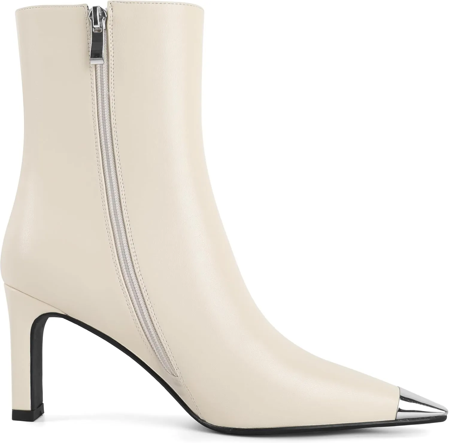 AUMOTED Women's Chunky High Heel Ankle Booties Silver Cap Square Toe Boots Side Zipper Fashion Short Boots 3.5 Inch