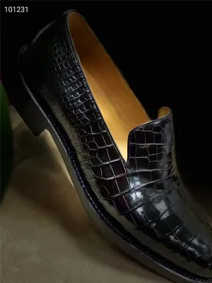 Authentic Crocodile Belly Skin Handmade Men Dress Shoes Genuine Alligator Leather Cowskin Outsole Male Slip-on Business Loafers