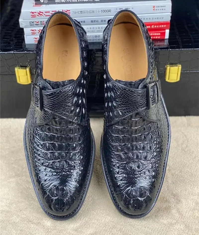 Authentic Exotic Crocodile Skin Handcraft Men's Brown Dress Shoes Genuine Real True Alligator Leather Buckle Strap Male Loafers