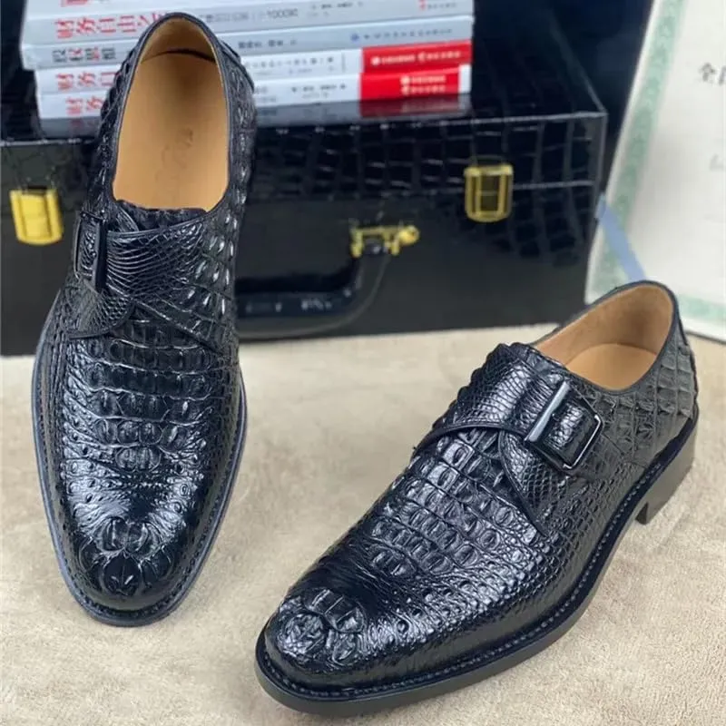 Authentic Exotic Crocodile Skin Handcraft Men's Brown Dress Shoes Genuine Real True Alligator Leather Buckle Strap Male Loafers