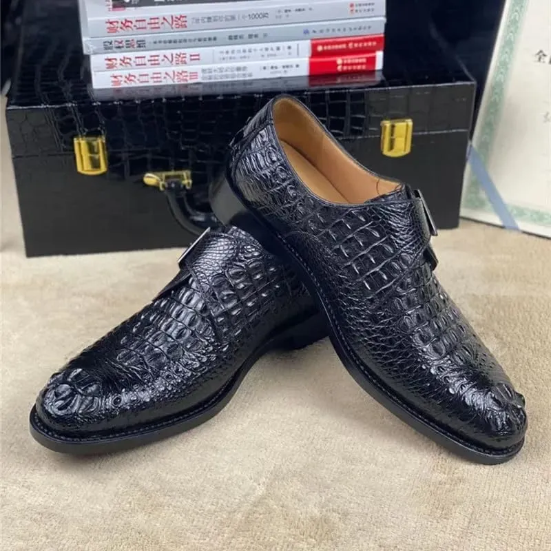 Authentic Exotic Crocodile Skin Handcraft Men's Brown Dress Shoes Genuine Real True Alligator Leather Buckle Strap Male Loafers