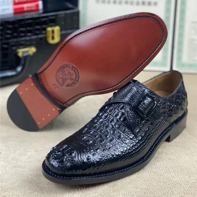 Authentic Exotic Crocodile Skin Handcraft Men's Brown Dress Shoes Genuine Real True Alligator Leather Buckle Strap Male Loafers