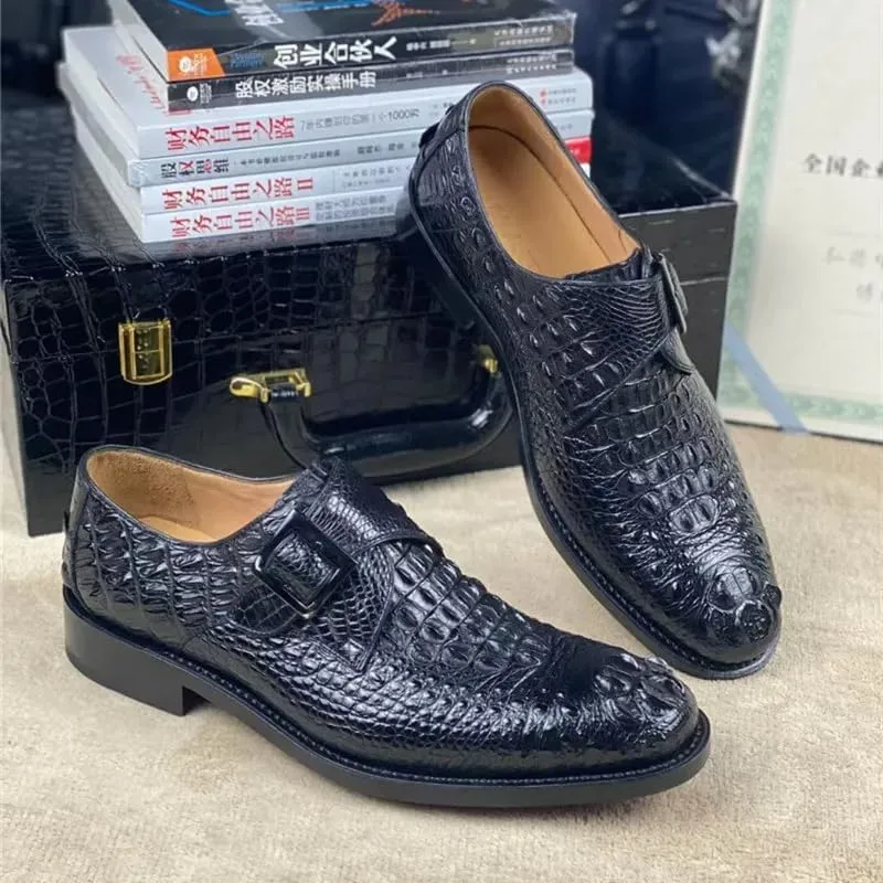 Authentic Exotic Crocodile Skin Handcraft Men's Brown Dress Shoes Genuine Real True Alligator Leather Buckle Strap Male Loafers