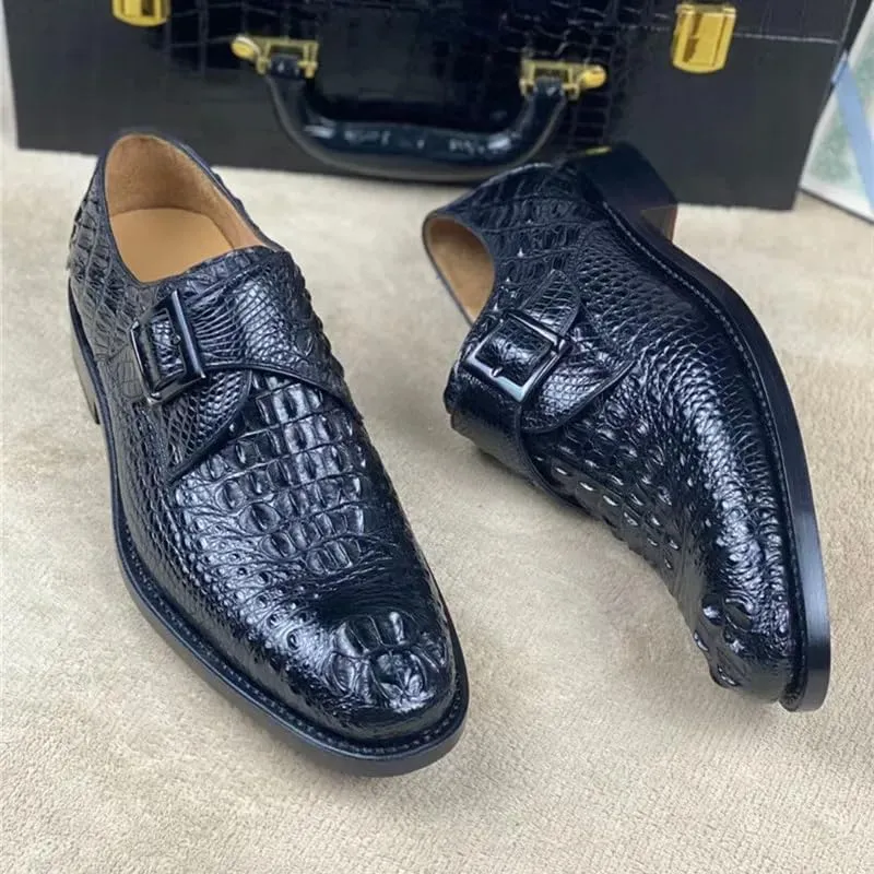 Authentic Exotic Crocodile Skin Handcraft Men's Brown Dress Shoes Genuine Real True Alligator Leather Buckle Strap Male Loafers