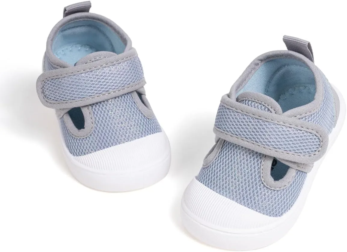 Babelvit Toddler Girls Boys Classic Sneakers Baby T-Strap Hook Loop Breathable Mesh Anti-Collision Walking Shoes Infant Non Slip Comfortable Casual School Shoes