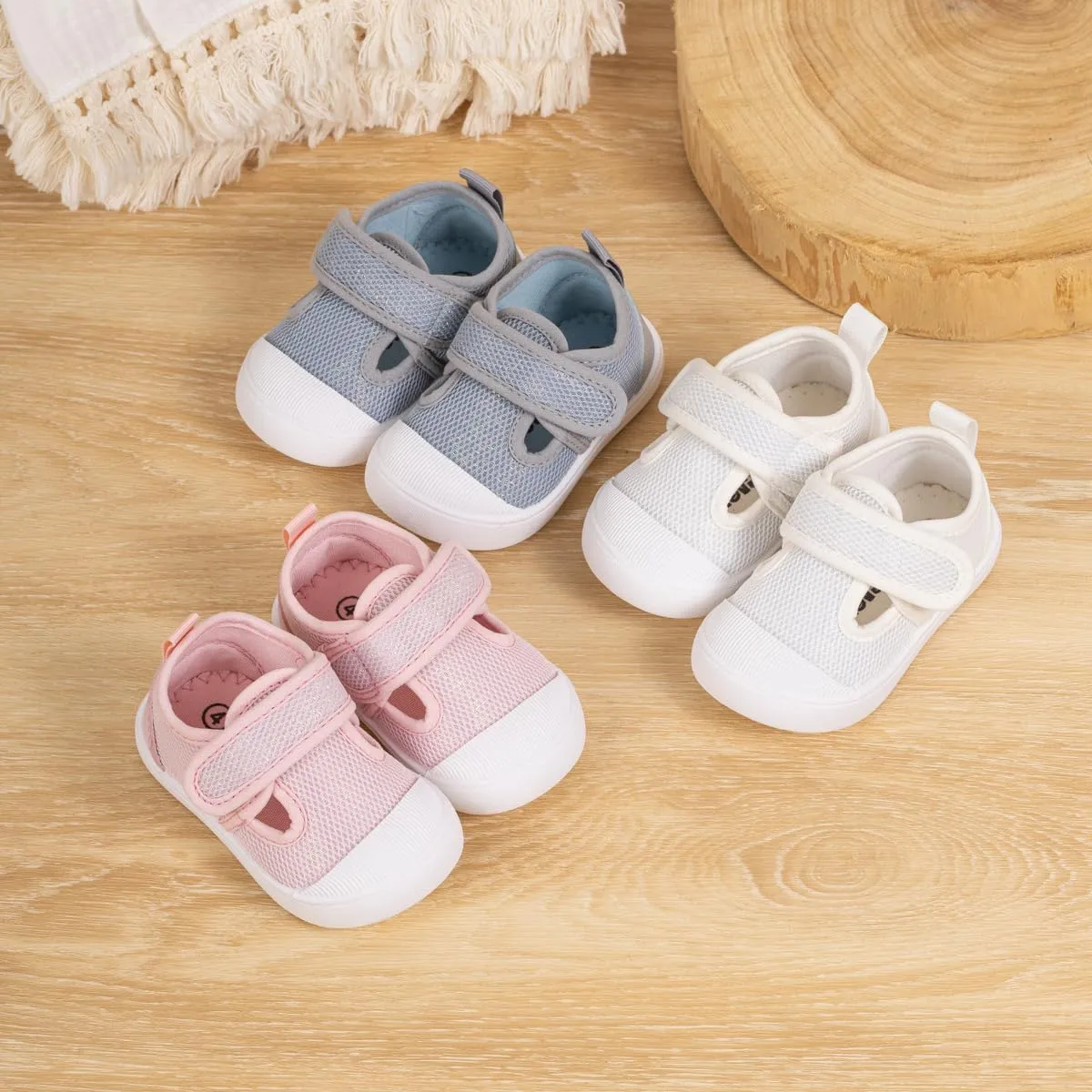 Babelvit Toddler Girls Boys Classic Sneakers Baby T-Strap Hook Loop Breathable Mesh Anti-Collision Walking Shoes Infant Non Slip Comfortable Casual School Shoes