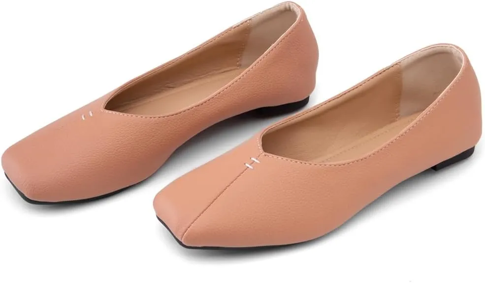 Ballet Flats for Womens Girls Square Toe Soft Comfortable Slip On Ballerina Walking Loafers Dress Shoes