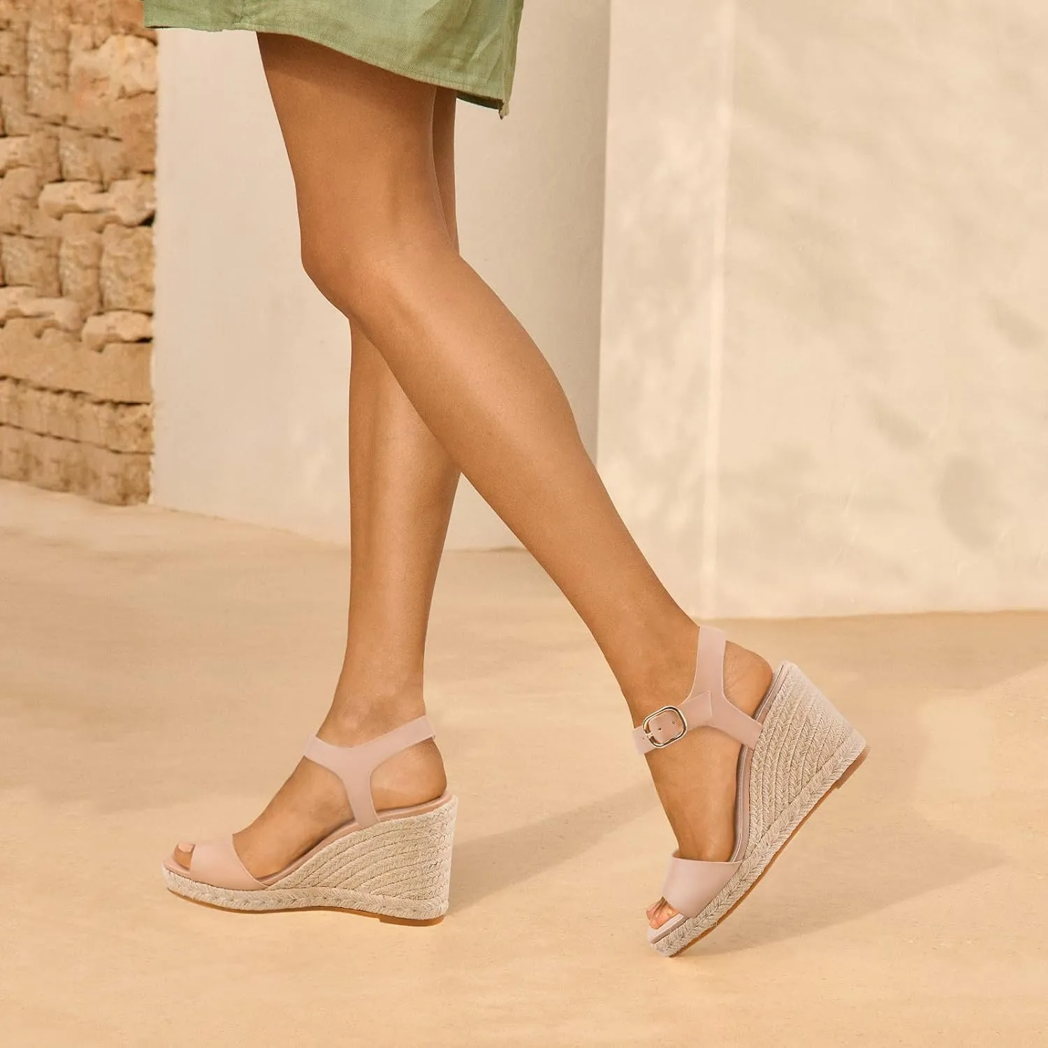 BCTEX COLL Women's Platform Wedge Espadrilles Sandals Comfortable Open Toe Ankle Strap Summer Casual Shoes Brown Black Nude