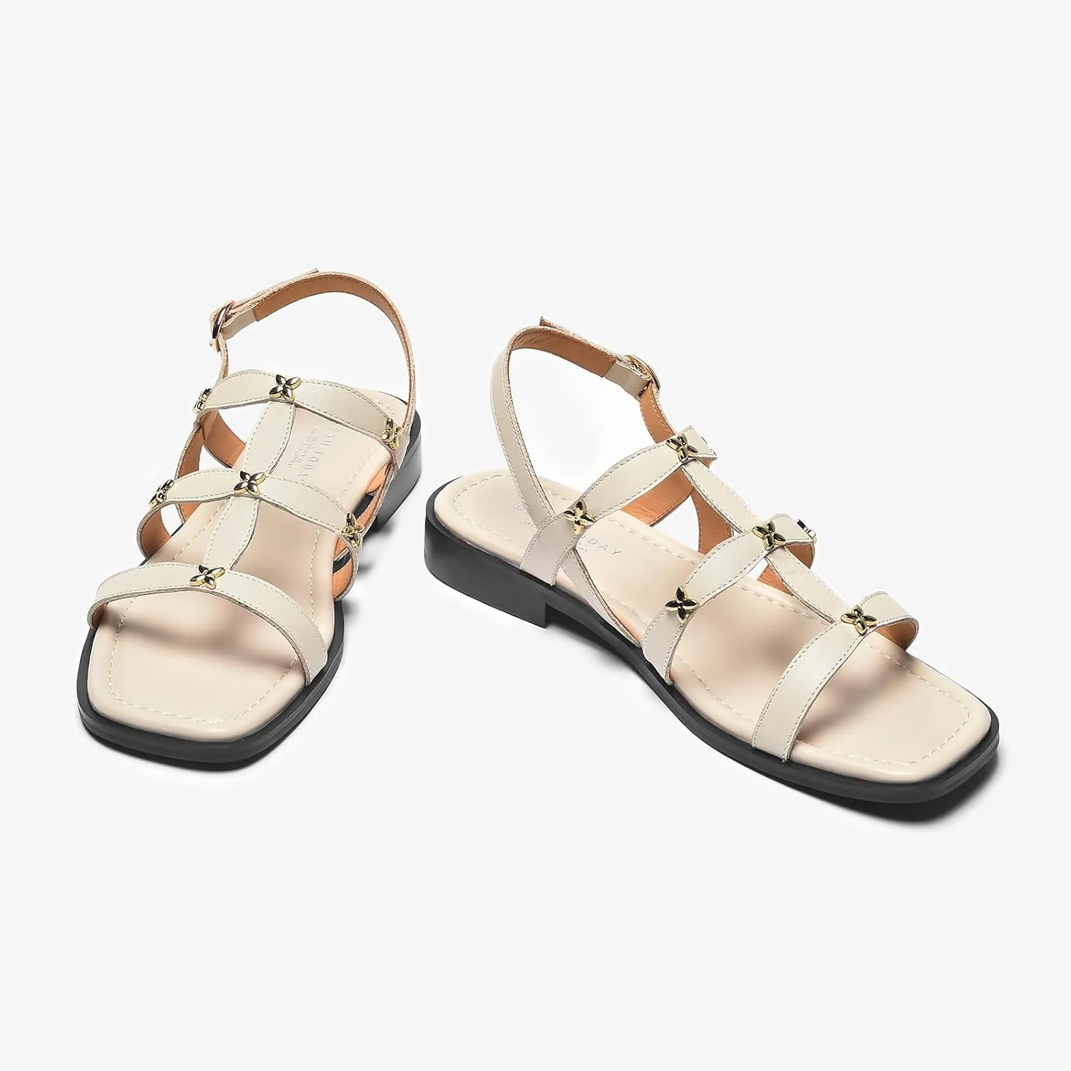 BEAU TODAY Gladiator Sandals for Women, Strappy Leather Fisherman Sandals for Women, Summer Slingback Dressy Comfortable Cute Flats for Wedding Beach Vacation