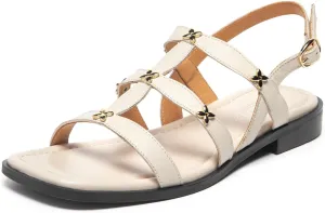 BEAU TODAY Gladiator Sandals for Women, Strappy Leather Fisherman Sandals for Women, Summer Slingback Dressy Comfortable Cute Flats for Wedding Beach Vacation