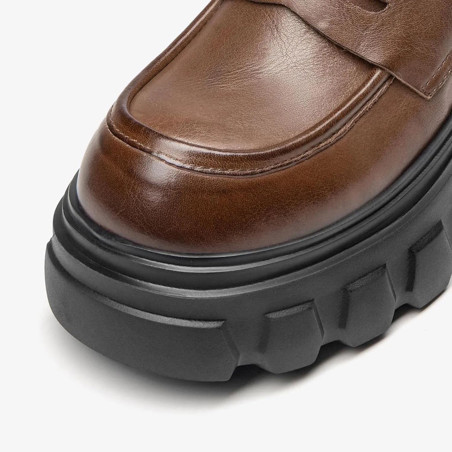 BEAU TODAY Platform Loafers for Women,Chunky Loafers Women,Penny Leather Slip-on Lug Sole Loafers,Round Toe Comfort Casual Fashion Business Work Shoes