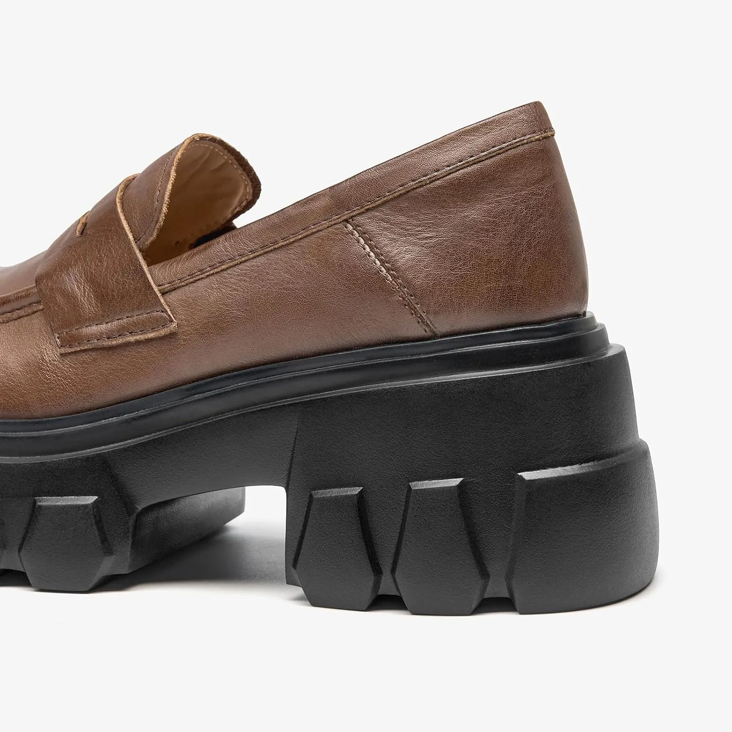 BEAU TODAY Platform Loafers for Women,Chunky Loafers Women,Penny Leather Slip-on Lug Sole Loafers,Round Toe Comfort Casual Fashion Business Work Shoes