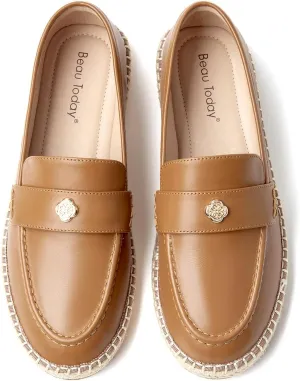 BEAU TODAY Women's Black Solid Casual Loafers, Breathable Lightweight Penny Loafers for Women, Slip-On Leather Loafers, Walking Flats