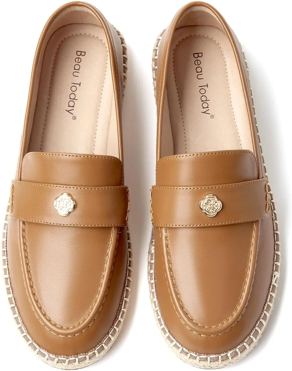 BEAU TODAY Women's Black Solid Casual Loafers, Breathable Lightweight Penny Loafers for Women, Slip-On Leather Loafers, Walking Flats