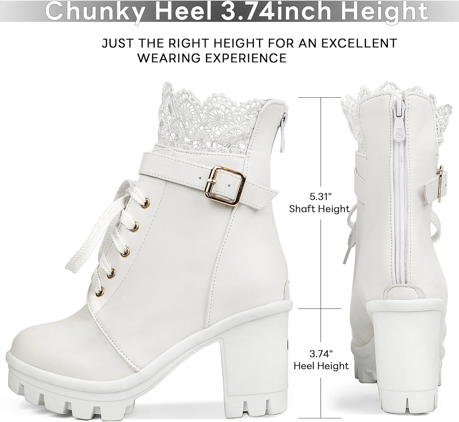 BEAUPAS Women's Chunky Platform High Heel Boots Lace Up Gothic Ankle Booties Block Heel Buckle Punk Shoes