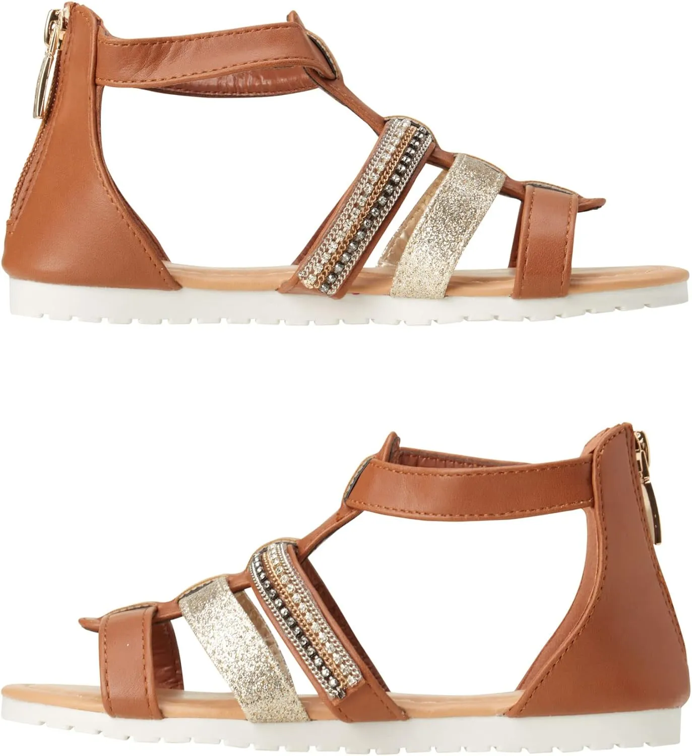bebe Girls' Sandals - Open Toe Summer Shoes Cute Flat Strappy Gladiator Sandals with Ankle Zipper and Cushioned Sole