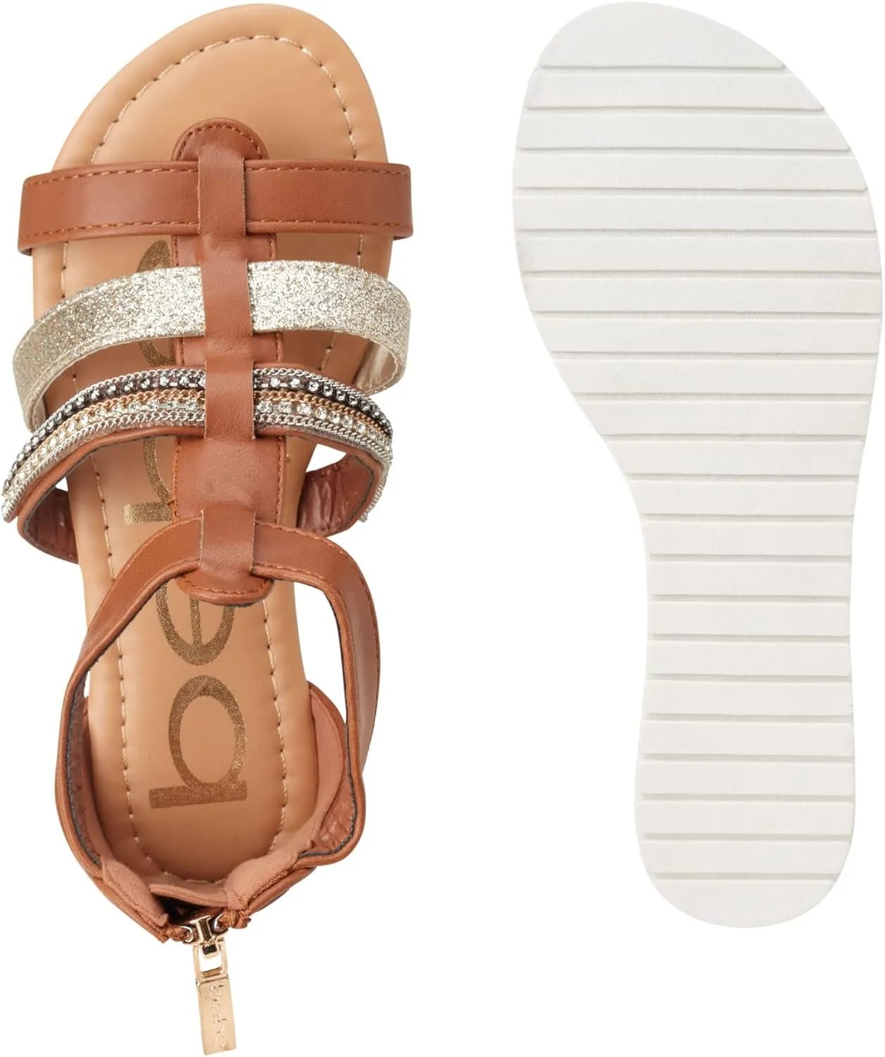bebe Girls' Sandals - Open Toe Summer Shoes Cute Flat Strappy Gladiator Sandals with Ankle Zipper and Cushioned Sole