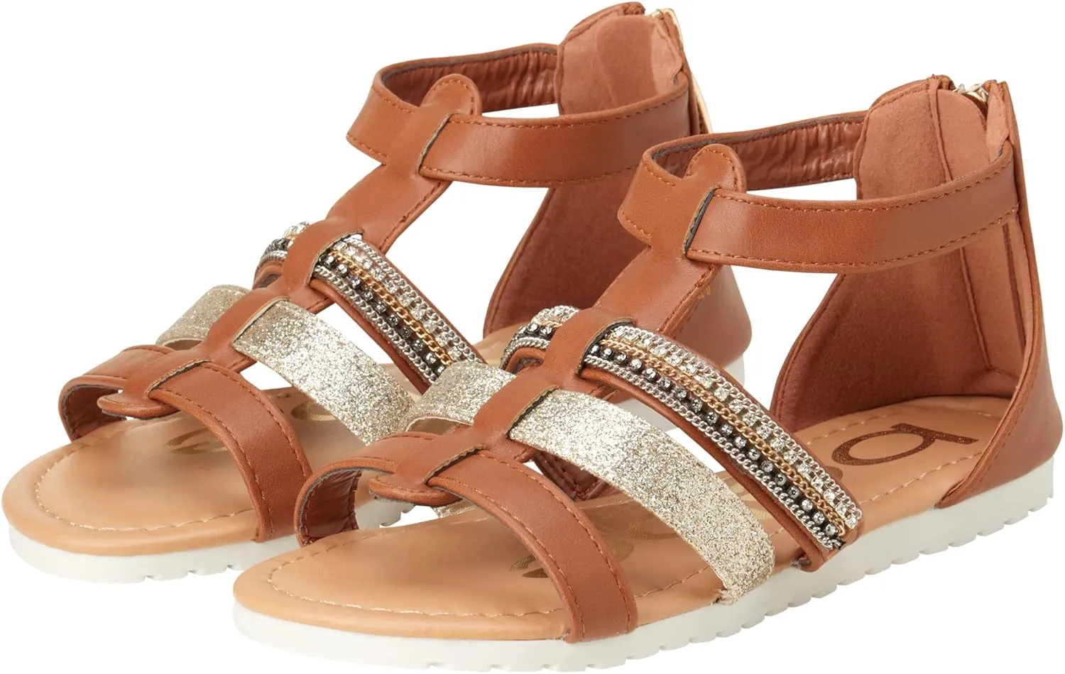 bebe Girls' Sandals - Open Toe Summer Shoes Cute Flat Strappy Gladiator Sandals with Ankle Zipper and Cushioned Sole