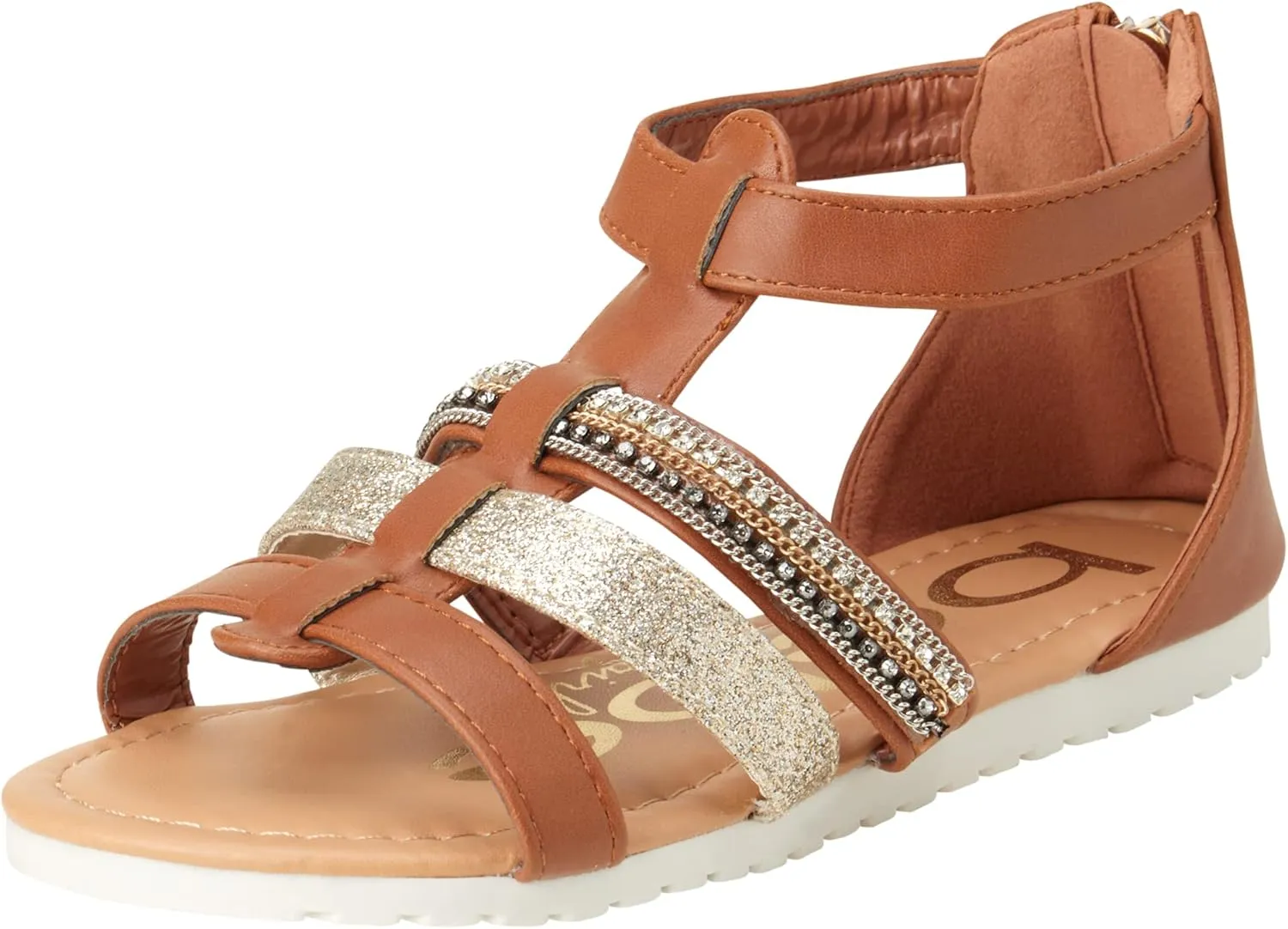 bebe Girls' Sandals - Open Toe Summer Shoes Cute Flat Strappy Gladiator Sandals with Ankle Zipper and Cushioned Sole