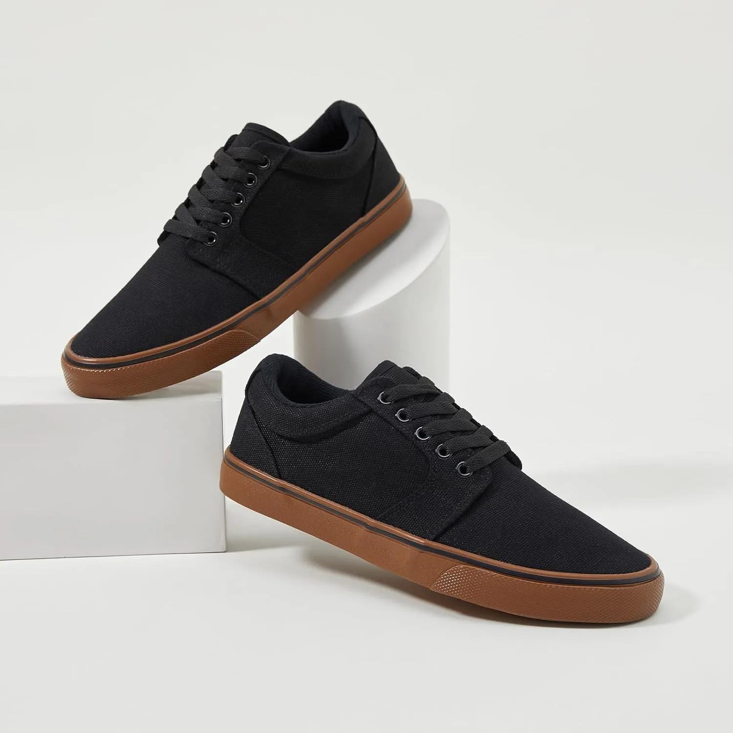 BENPAO Mens White Casual Shoes All Black Fashion Sneakers for Men Low Top Lace Up Canvas Shoes