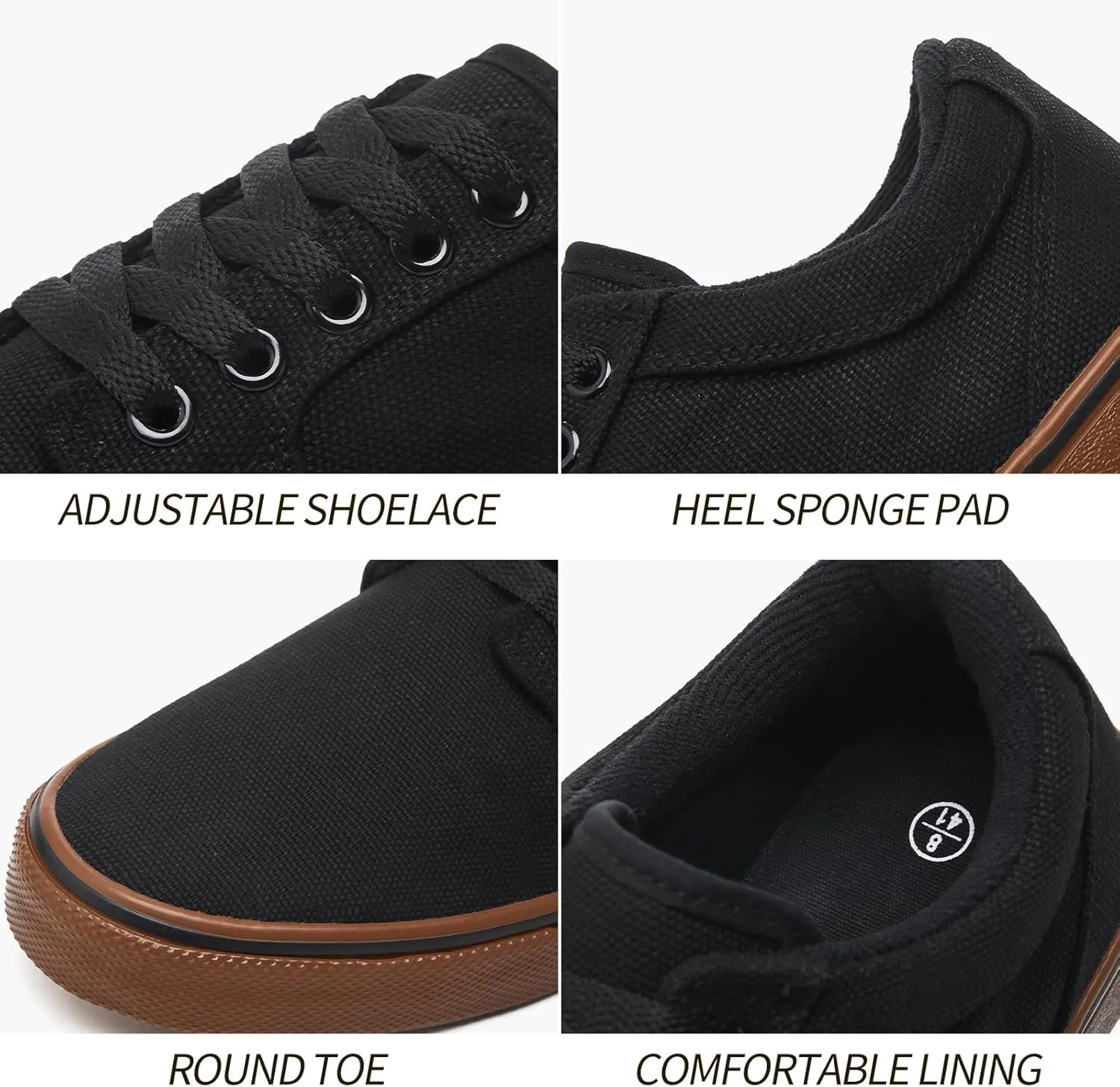 BENPAO Mens White Casual Shoes All Black Fashion Sneakers for Men Low Top Lace Up Canvas Shoes