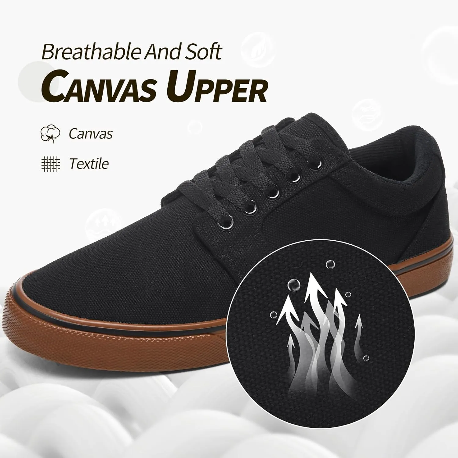 BENPAO Mens White Casual Shoes All Black Fashion Sneakers for Men Low Top Lace Up Canvas Shoes