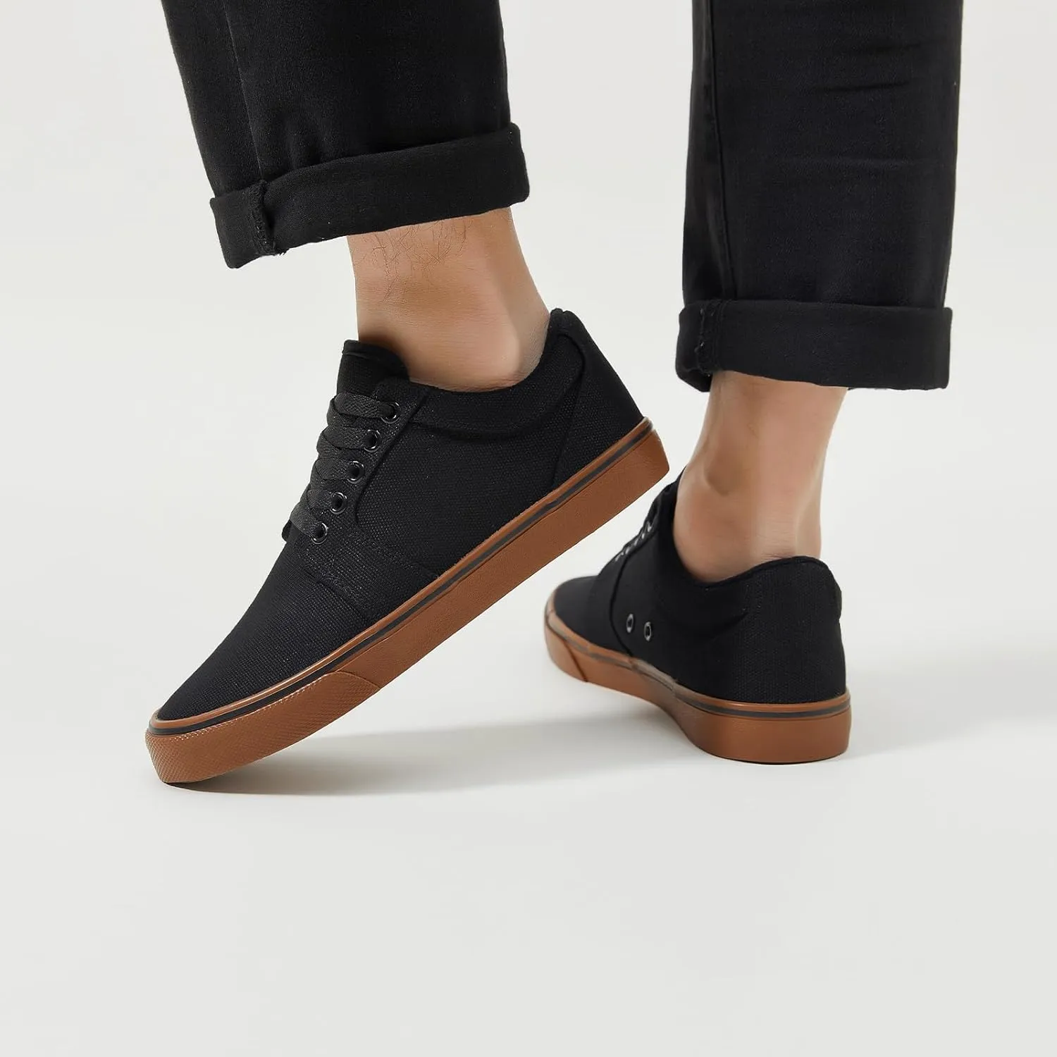 BENPAO Mens White Casual Shoes All Black Fashion Sneakers for Men Low Top Lace Up Canvas Shoes