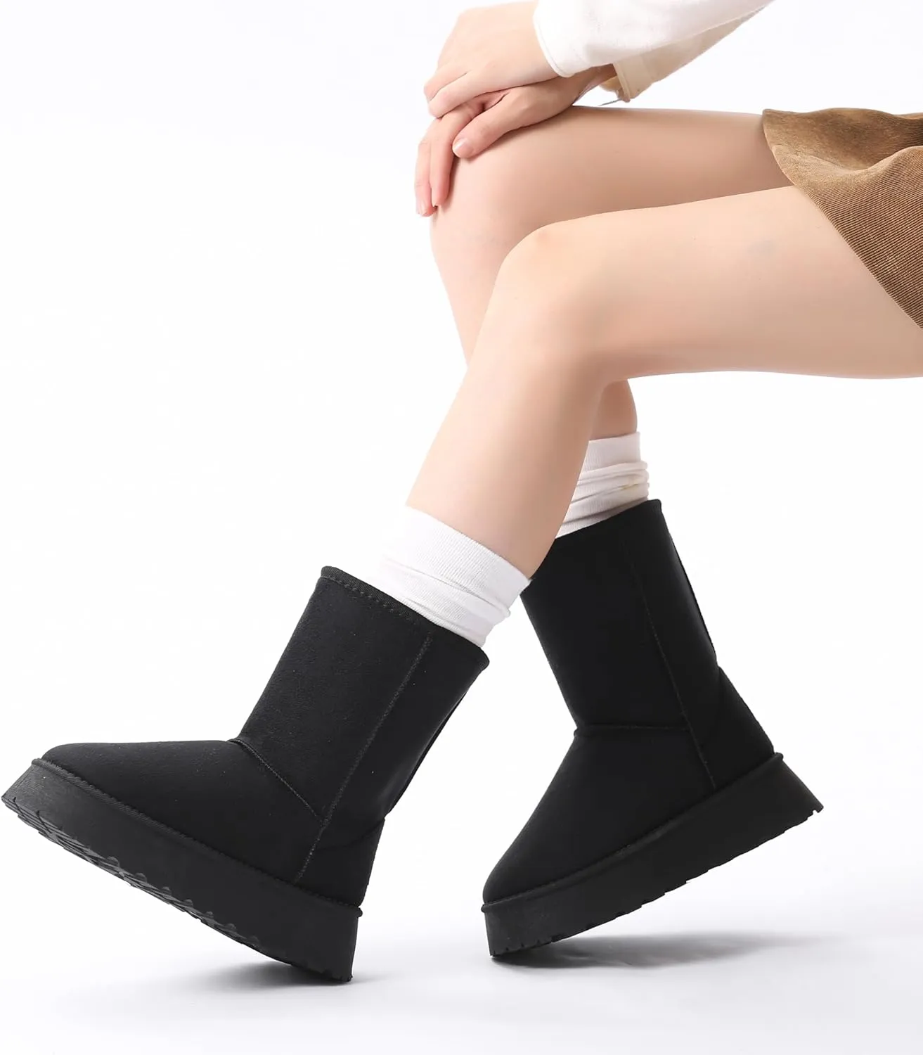 Bernal Mid-Calf Snow Boots for Women Platform Faux Fur Boots Slip-On Warm Comfortable Ankle Outdoor Shoes