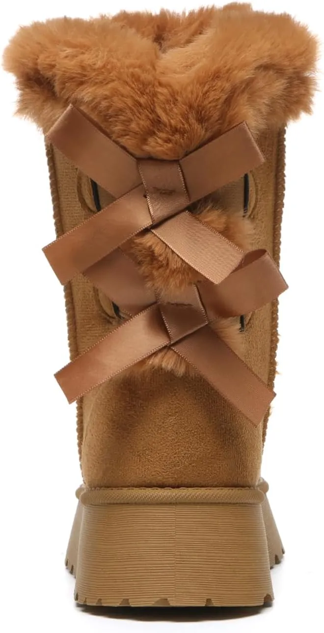 Bernal Mid-Calf Snow Boots for Women Platform Faux Fur Boots Slip-On Warm Comfortable Ankle Outdoor Shoes
