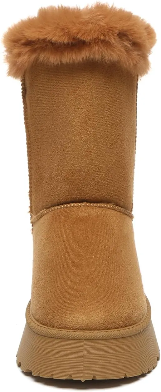 Bernal Mid-Calf Snow Boots for Women Platform Faux Fur Boots Slip-On Warm Comfortable Ankle Outdoor Shoes