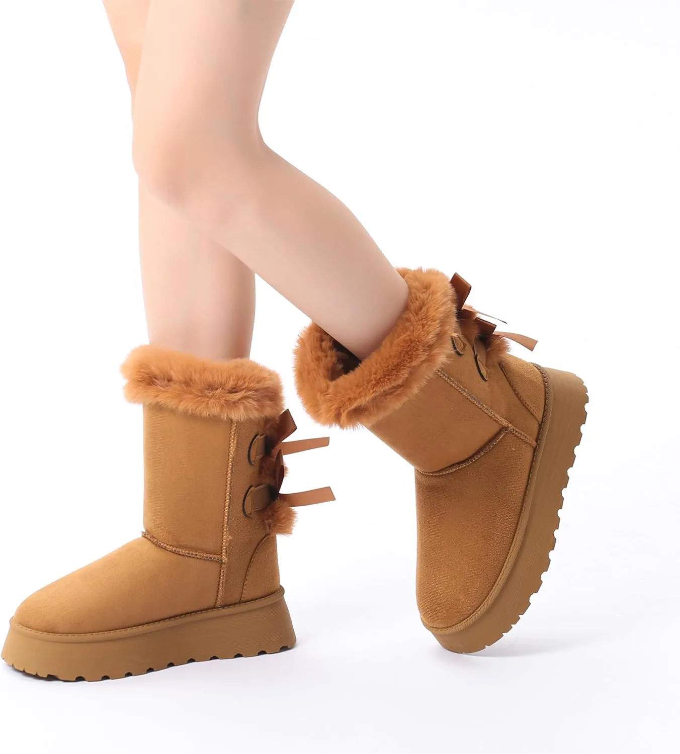 Bernal Mid-Calf Snow Boots for Women Platform Faux Fur Boots Slip-On Warm Comfortable Ankle Outdoor Shoes