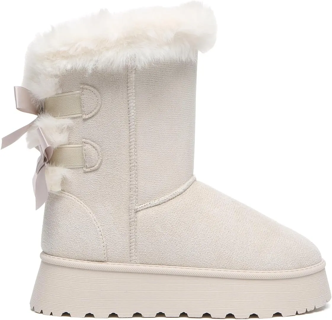 Bernal Mid-Calf Snow Boots for Women Platform Faux Fur Boots Slip-On Warm Comfortable Ankle Outdoor Shoes