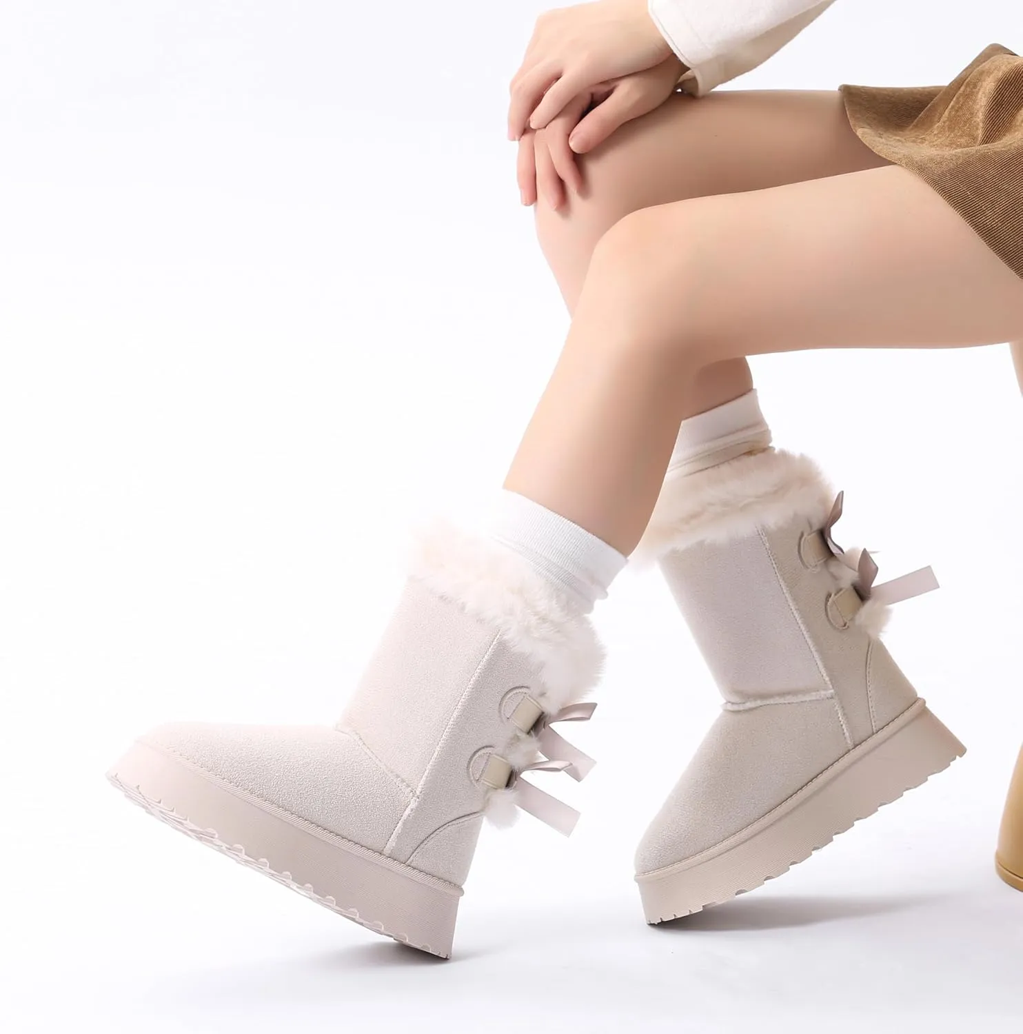 Bernal Mid-Calf Snow Boots for Women Platform Faux Fur Boots Slip-On Warm Comfortable Ankle Outdoor Shoes