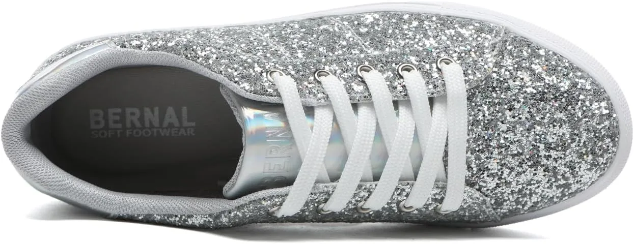 Bernal Women Glitter Sneakers Fashion Shiny Sparkle Sneakers Lightweight Rubber Outsole Non Slip Lace Up Walking Shoes