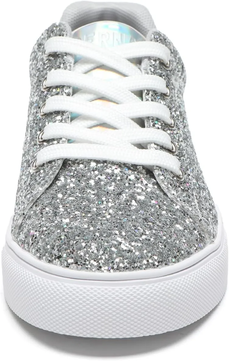 Bernal Women Glitter Sneakers Fashion Shiny Sparkle Sneakers Lightweight Rubber Outsole Non Slip Lace Up Walking Shoes