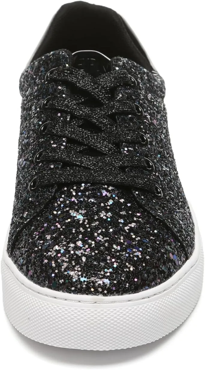 Bernal Women Glitter Sneakers Fashion Shiny Sparkle Sneakers Lightweight Rubber Outsole Non Slip Lace Up Walking Shoes