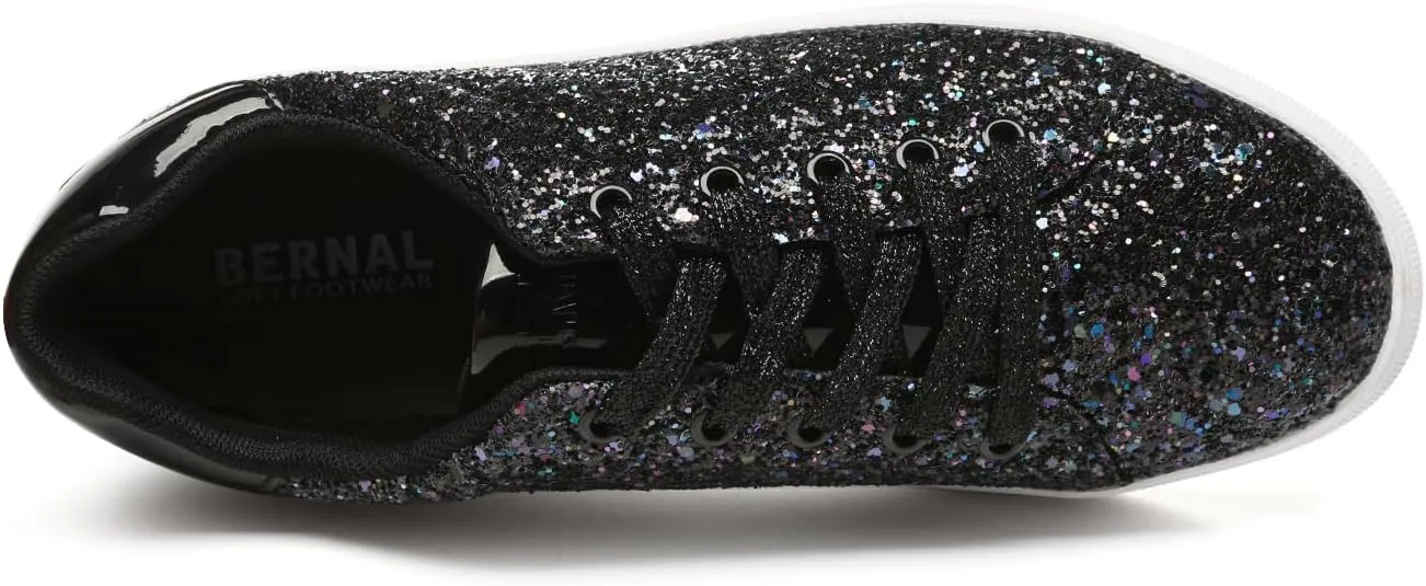 Bernal Women Glitter Sneakers Fashion Shiny Sparkle Sneakers Lightweight Rubber Outsole Non Slip Lace Up Walking Shoes