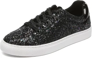 Bernal Women Glitter Sneakers Fashion Shiny Sparkle Sneakers Lightweight Rubber Outsole Non Slip Lace Up Walking Shoes