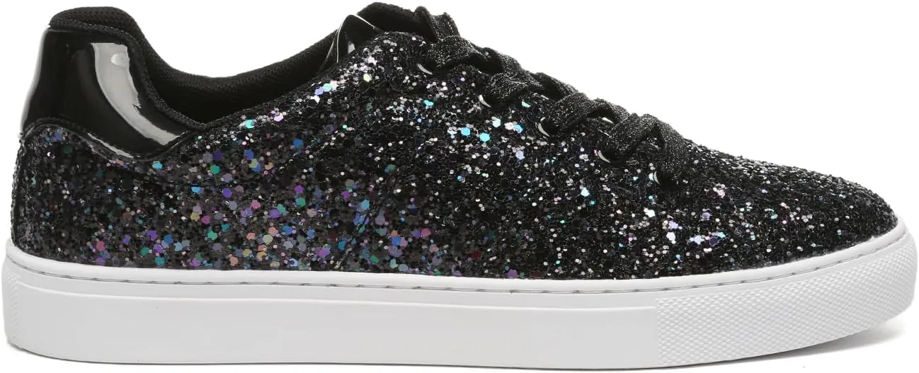 Bernal Women Glitter Sneakers Fashion Shiny Sparkle Sneakers Lightweight Rubber Outsole Non Slip Lace Up Walking Shoes