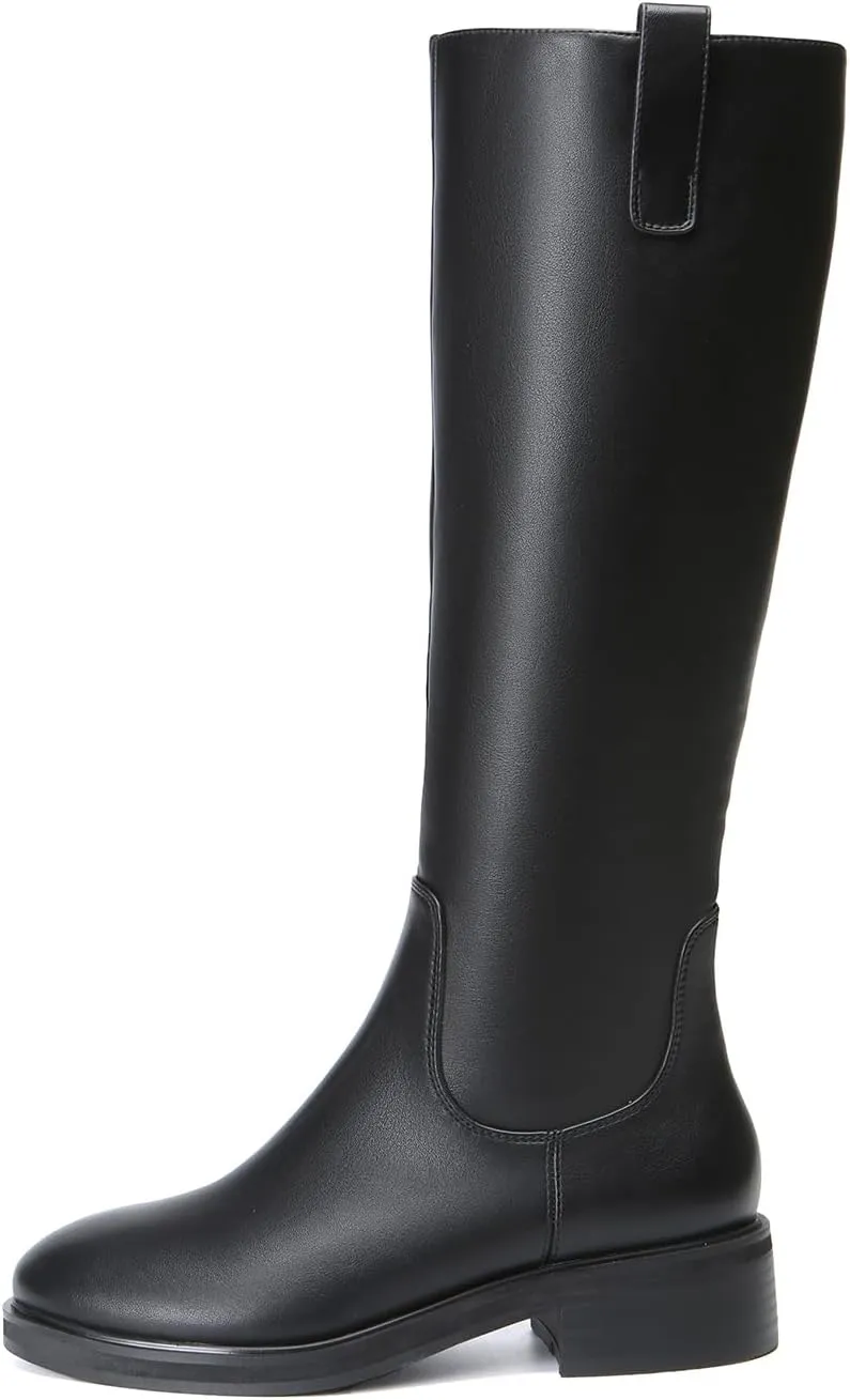Bernal Women's Knee High Boots Side Zipper Low Chunky Heel Boots Comfortable Classic Round Toe Boots Riding Boots for Ladies Fall Winter
