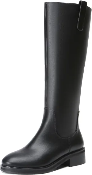 Bernal Women's Knee High Boots Side Zipper Low Chunky Heel Boots Comfortable Classic Round Toe Boots Riding Boots for Ladies Fall Winter