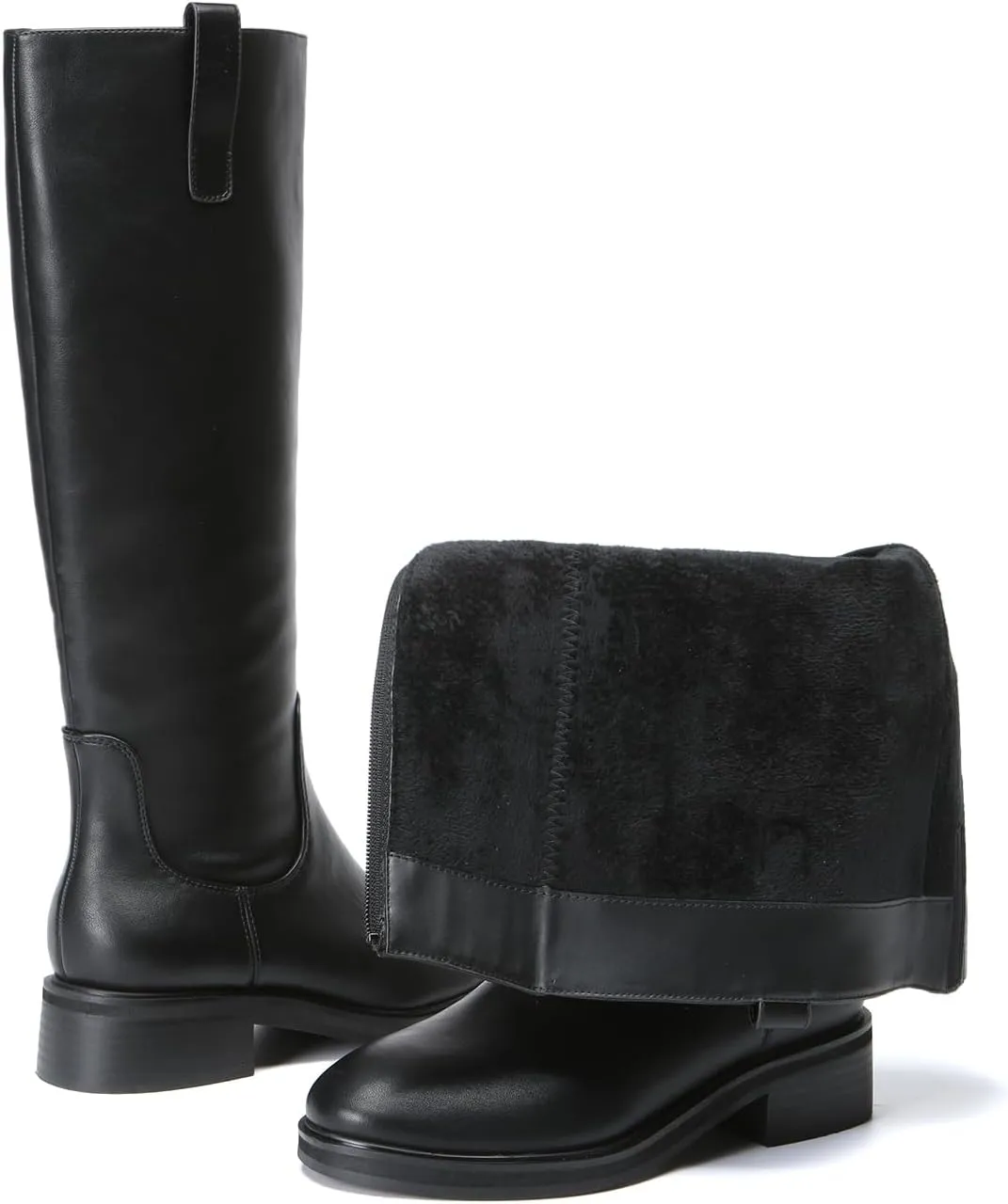 Bernal Women's Knee High Boots Side Zipper Low Chunky Heel Boots Comfortable Classic Round Toe Boots Riding Boots for Ladies Fall Winter
