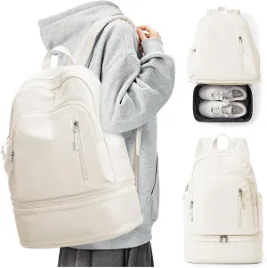 BJLFS Gym Backpack for Women Foldable Outdoor Weekender Gym Bag with Shoe Compartment & Wet Pocket, Waterproof Sports Backpack, Dance Back Pack & Yoga Track Bag-Beige