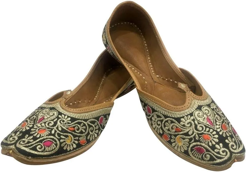 Black Indian Beaded Shoes Flip Flop Sandal Punjabi Jutti Khussa Flat Shoes